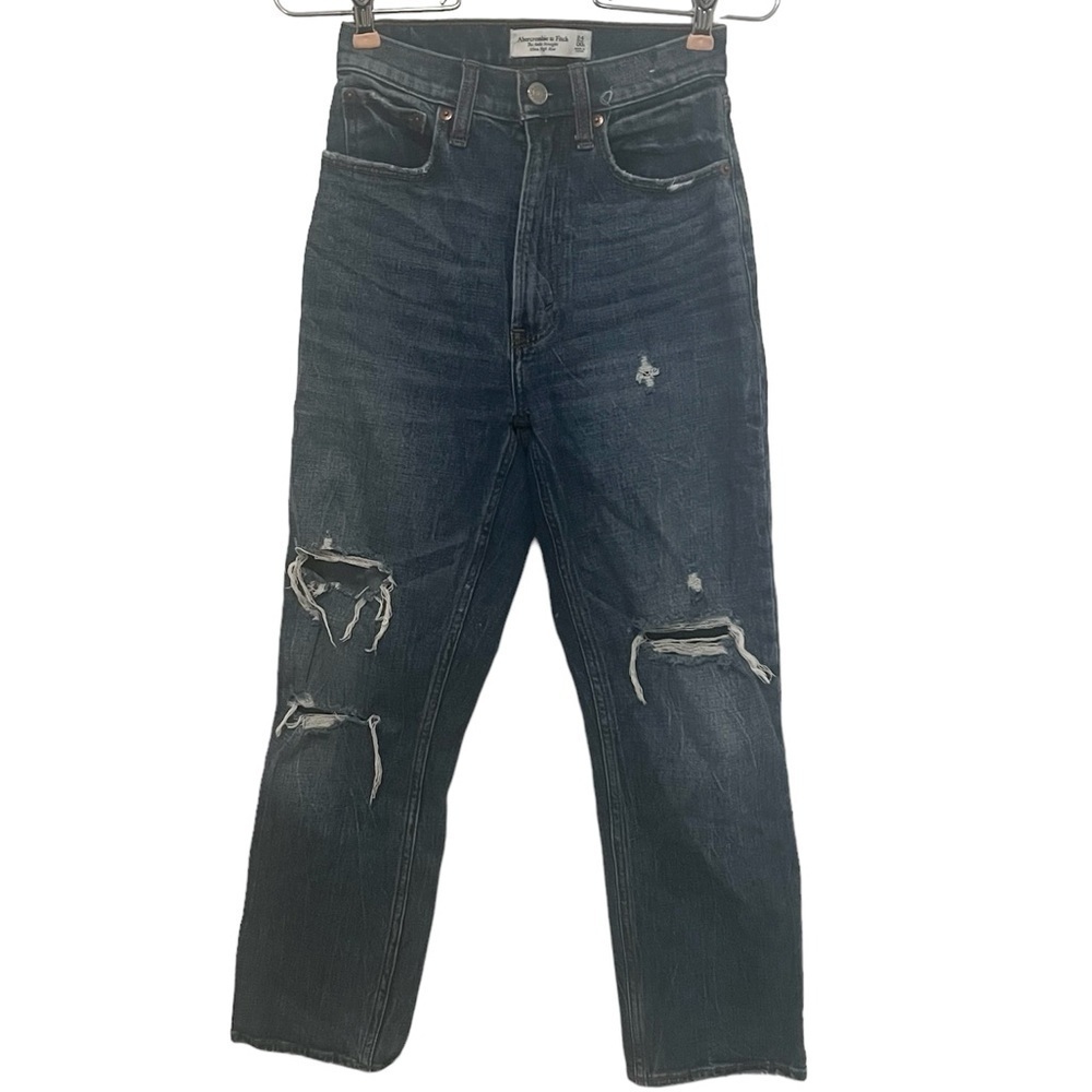 Abercrombie & Fitch Curve Love Ultra High Rise Ankle Straight Jean Distressed 24